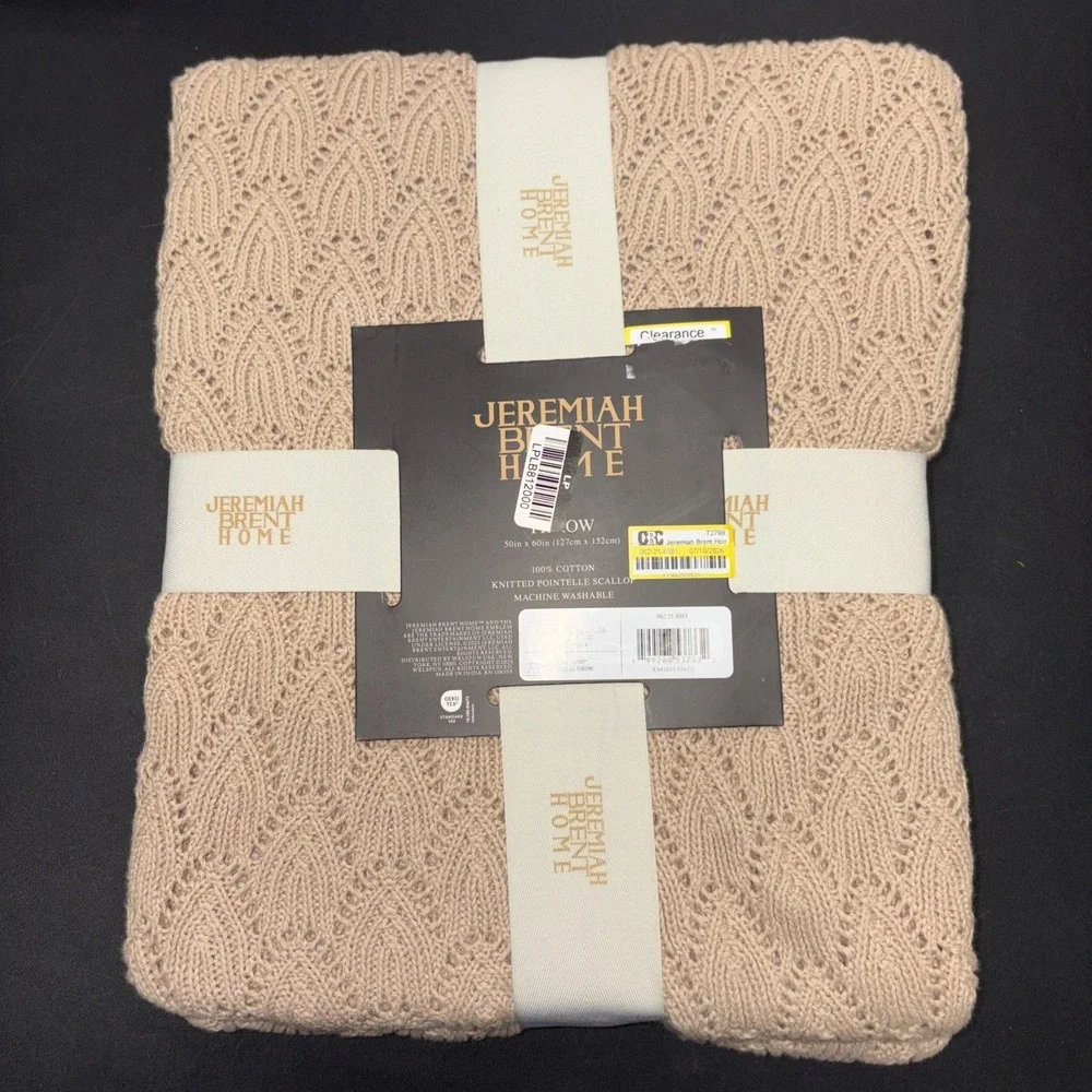 Sand Jeremiah Brent Home 100% Cotton Knitted Pointelle Scallop 50in x 60in 20750